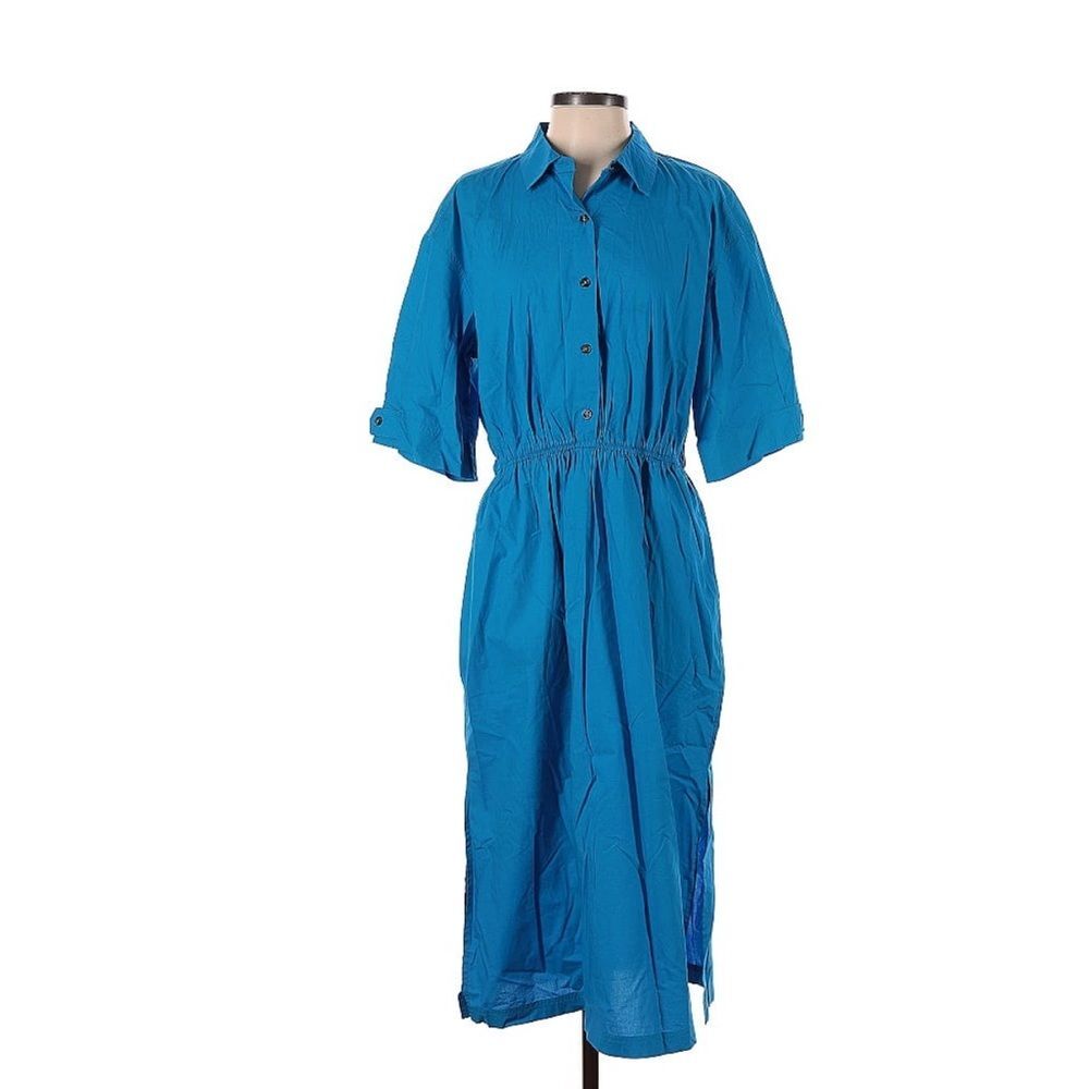Etica 100% Organic Cotton Poplin Tina Midi Shirt Dress Blue Small - Picture 2 of 9